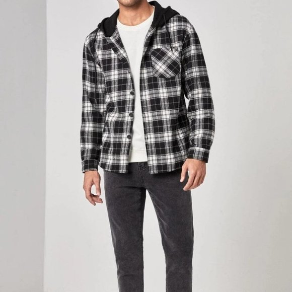 Black And White Mens Hooded Overcoat - Picture 3 of 5